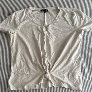 Cream Tie Front Short Sleeve Tee